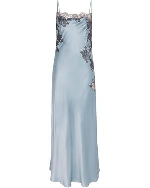 Carine Gilson Silk Lace-Detail Long Slip Dress - Blue