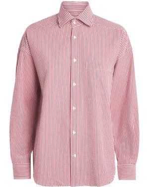 With Nothing Underneath Seersucker Striped The Weekend Shirt - Pink