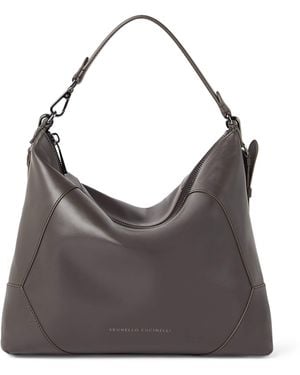 Brunello Cucinelli Leather Bc Duo Shoulder Bag - Grey