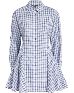 Maje Cotton Check Rhinestone Mini Shirt Dress - Blue