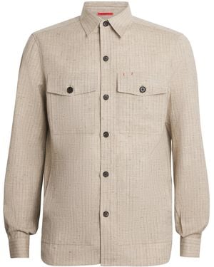 Isaia Wool-Silk-Linen Stripe Overshirt - Natural