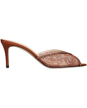 Andrea Wazen Embellished Lace Katy Heeled Mules 75 - Pink