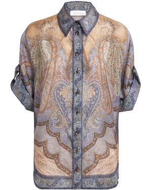 Zimmermann Silk Printed Wanderlust Shirt - Grey
