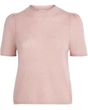 ME+EM Wool-Cashmere-Silk Puff-Sleeve T-Shirt - Pink