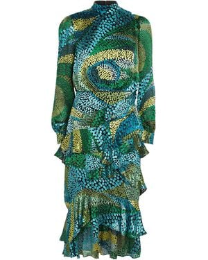 Saloni Isa Ruffle Midi Dress - Green