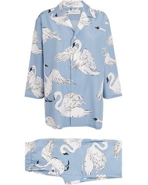 Olivia Von Halle Cotton-Silk Casablanca Laia Pyjama Set - Blue