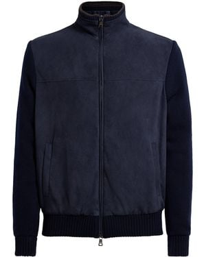FIORONI CASHMERE Virgin Wool-Suede Hybrid Jacket - Blue