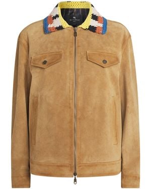 Etro Suede Knitted-Collar Shacket - Brown