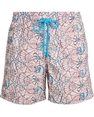 Vilebrequin Embroidered-Shells Mistral Swim Shorts - Blue