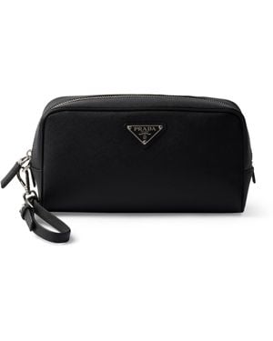 Prada Saffiano Leather Triangle Pouch - Black