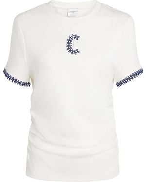 Claudie Pierlot Ruched Embroidered Logo T-Shirt - White