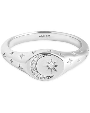Astrid & Miyu Rhodium-Plated Sterling And Cubic Zirconia Cosmic Crystal Signet Ring - Metallic