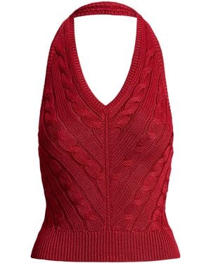 Ralph Lauren Silk Cable-Knit Halterneck Top - Red