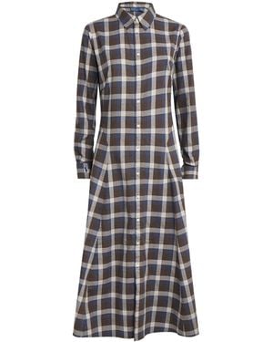 Polo Ralph Lauren Cotton Plaid Midi Shirt Dress - Grey