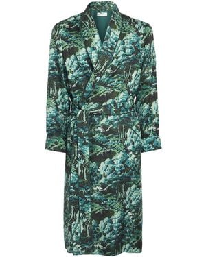 Olivia Von Halle Silk Twill Forest Mescal Robe - Green