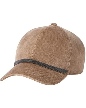 Brunello Cucinelli Corduroy Monili-Embellished Baseball Cap - Brown