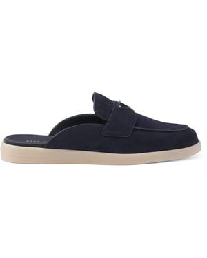 Prada Suede Triangle Mules - Blue