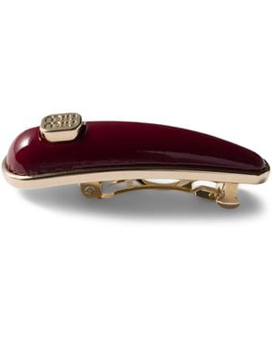 Miu Miu Patent Leather Logo Hair Clip - Brown