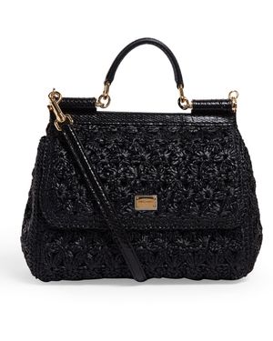 Dolce & Gabbana Sicily Raffia Shoulder Bag - Black