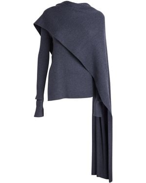 Helmut Lang Merino Wool Ribbed Draped Jumper - Blue