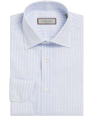 Canali Cotton-Linen Stripe Shirt - Blue