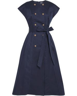 Carolina Herrera Cotton-Blend Double-Breasted Midi Dress - Blue