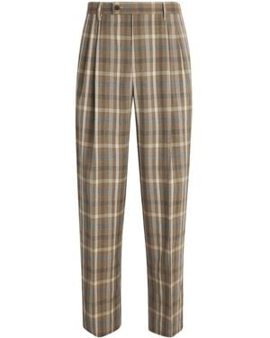 AURALEE Wool Check Pleated Wide-Leg Trousers - Natural