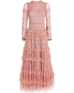 Needle & Thread Tulle Blossom Lace Gown - Pink