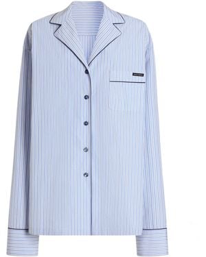 Dolce & Gabbana Cotton-Silk Stripe Oversized Shirt - Blue