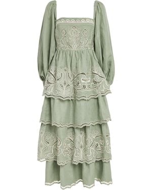 Lug Von Siga Linen-Blend Broderie Anglaise Monika Maxi Dress - Green