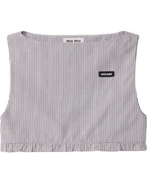 Miu Miu Cotton Poplin Check Crop Top - Grey
