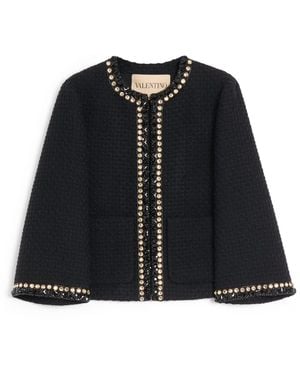 Valentino Embroidered Canestrello Tweed Jacket - Black
