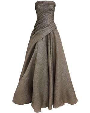 Marmar Halim Metallic Strapless Draped Gown - Brown
