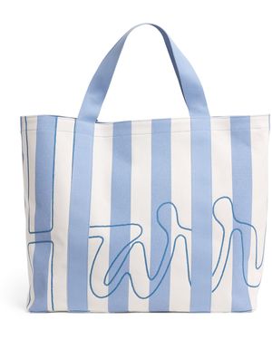 Harrods Large Cotton Stripe Logo Tote Bag - Blue