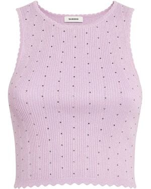 Sandro Embellished-Knit Tank Top - Pink