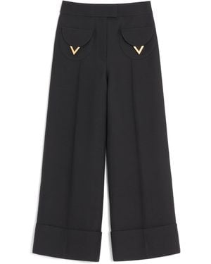 Valentino Silk Wide-Leg Trousers - Black