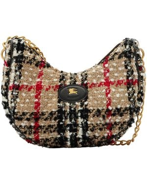 Burberry Bouclé Check Horseshoe Shoulder Bag - Gray