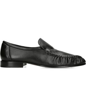 The Row Soft Moccasin Two Leather Loafers - Black