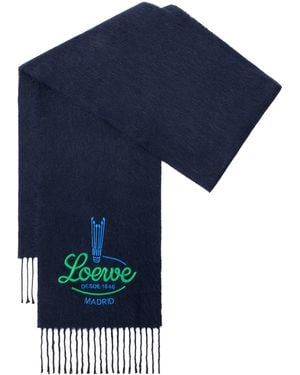 Loewe Alpaca-Wool Embroidered Scarf - Blue