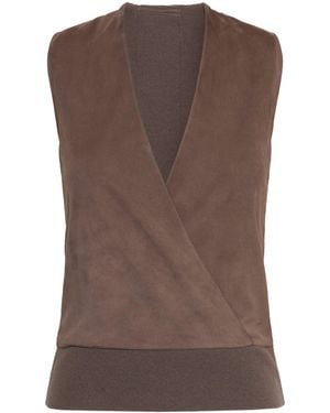 Max Mara Wool-Cashmere-Lamb Suede Sleeveless Wrap Waistcoat - Brown
