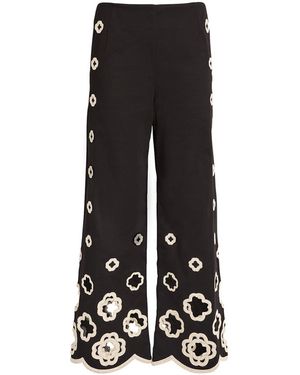 Maje Embroidered Wide-Leg Trousers - Black