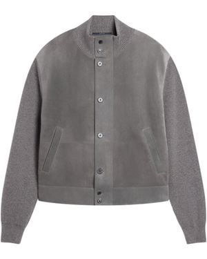 dunhill Suede-Cashmere Bomber Jacket - Grey