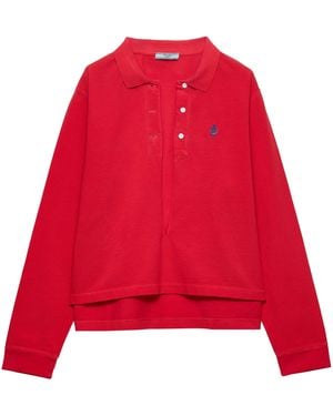 Prada Cotton Piqué Plunge-Neck Polo Shirt - Red