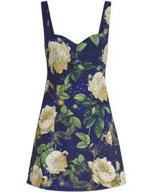 Alice + Olivia Floral Crystal-Embellished Eve Mini Dress - Blue