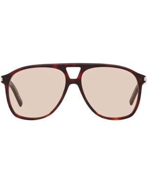 Saint Laurent Tortoiseshell Sl 596 Dune Rectangular Sunglasses - Brown