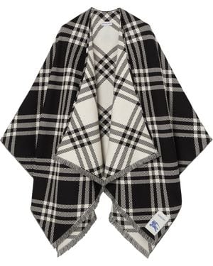 Burberry Wool-Silk-Cashmere Check Cape - Black