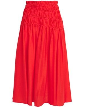 Tory Burch Smocked Midi Skirt - Red