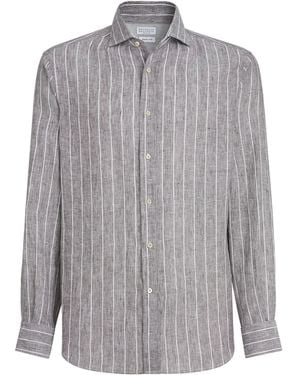 Brunello Cucinelli Linen Chalk Stripe Shirt - Grey