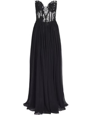 Pamella Roland Silk-Lace Corseted Gown - Black