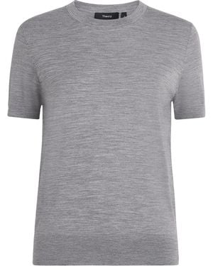Theory Wool Short-Sleeve T-Shirt - Grey